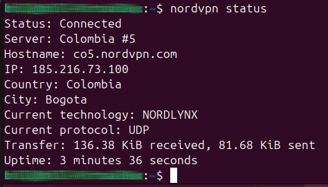 NordVPN Linux app status