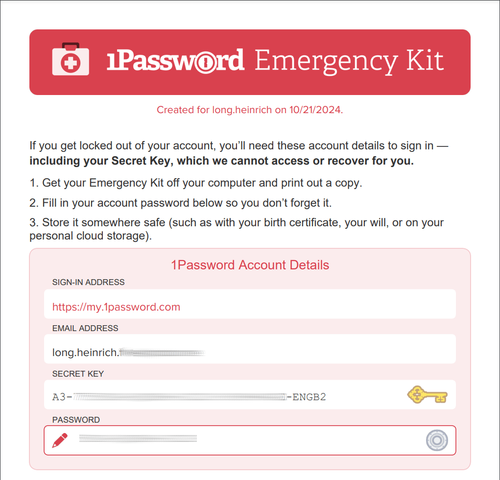 1Password Emergency Kit