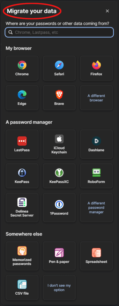 1Password Migrate Your Data box