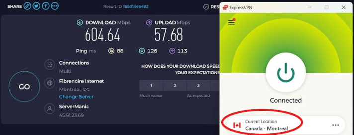 ExpressVPN for Roku, Montreal speed test