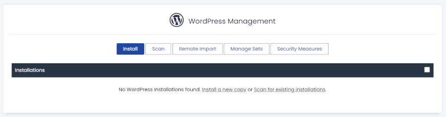 Bluehost one-click WordPress install