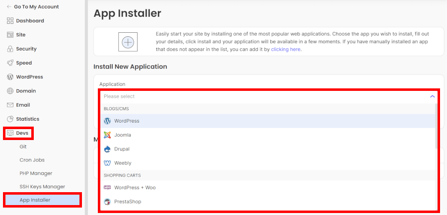 SiteGround app installer