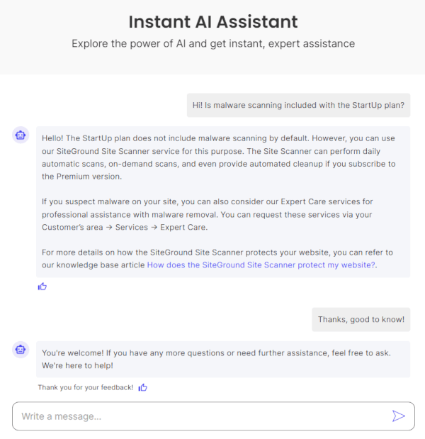 SiteGround chatbot