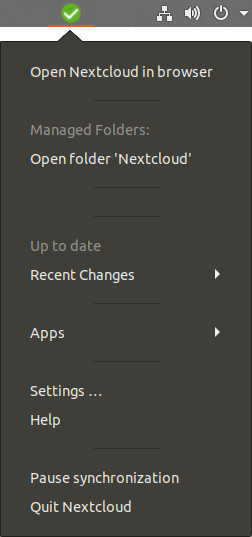 Nextcloud menu on the desktop