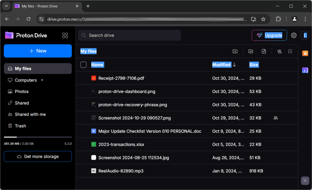 Proton Drive in Browser